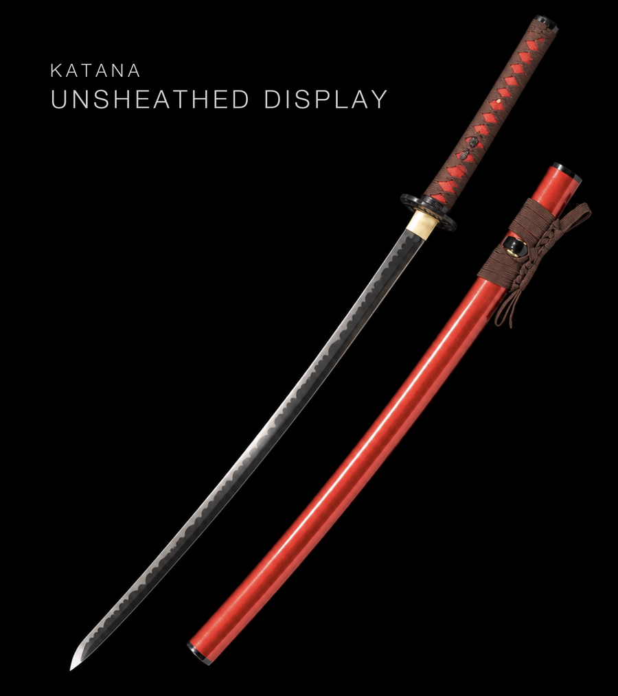 Blackened Katana — Red Lacquered Saya · Unsharpened