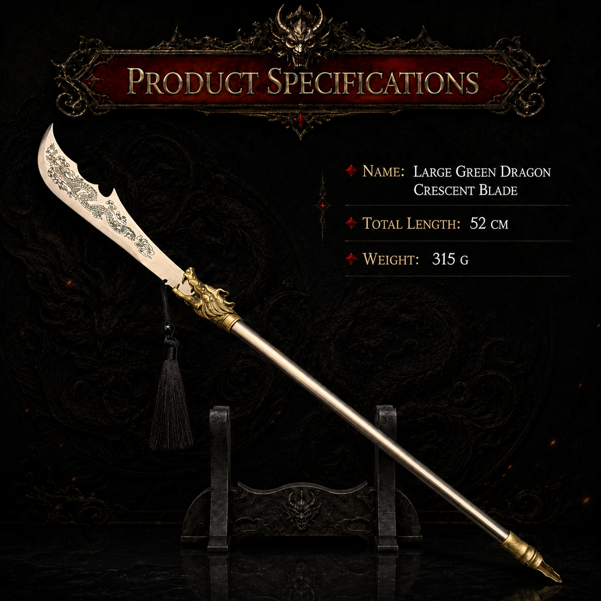 Green Dragon Crescent Blade Miniature Guan Dao - product photo - MythArc collectible
