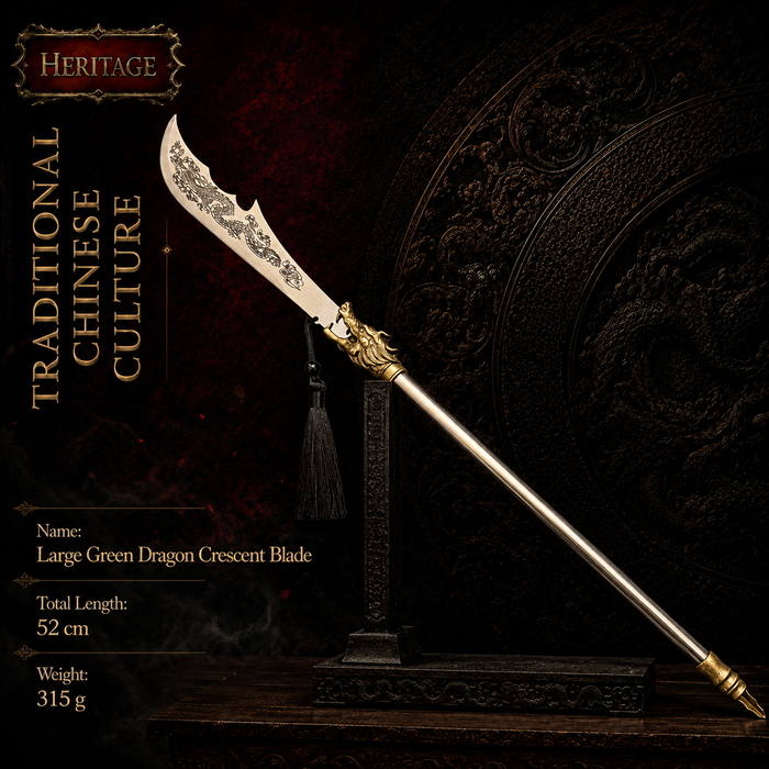 Green Dragon Crescent Blade Miniature Guan Dao - side view - MythArc collectible