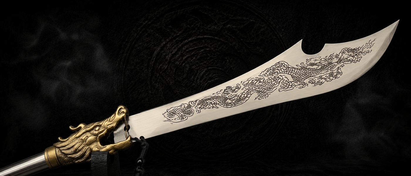 Green Dragon Crescent Blade Miniature Guan Dao - detail view - MythArc collectible