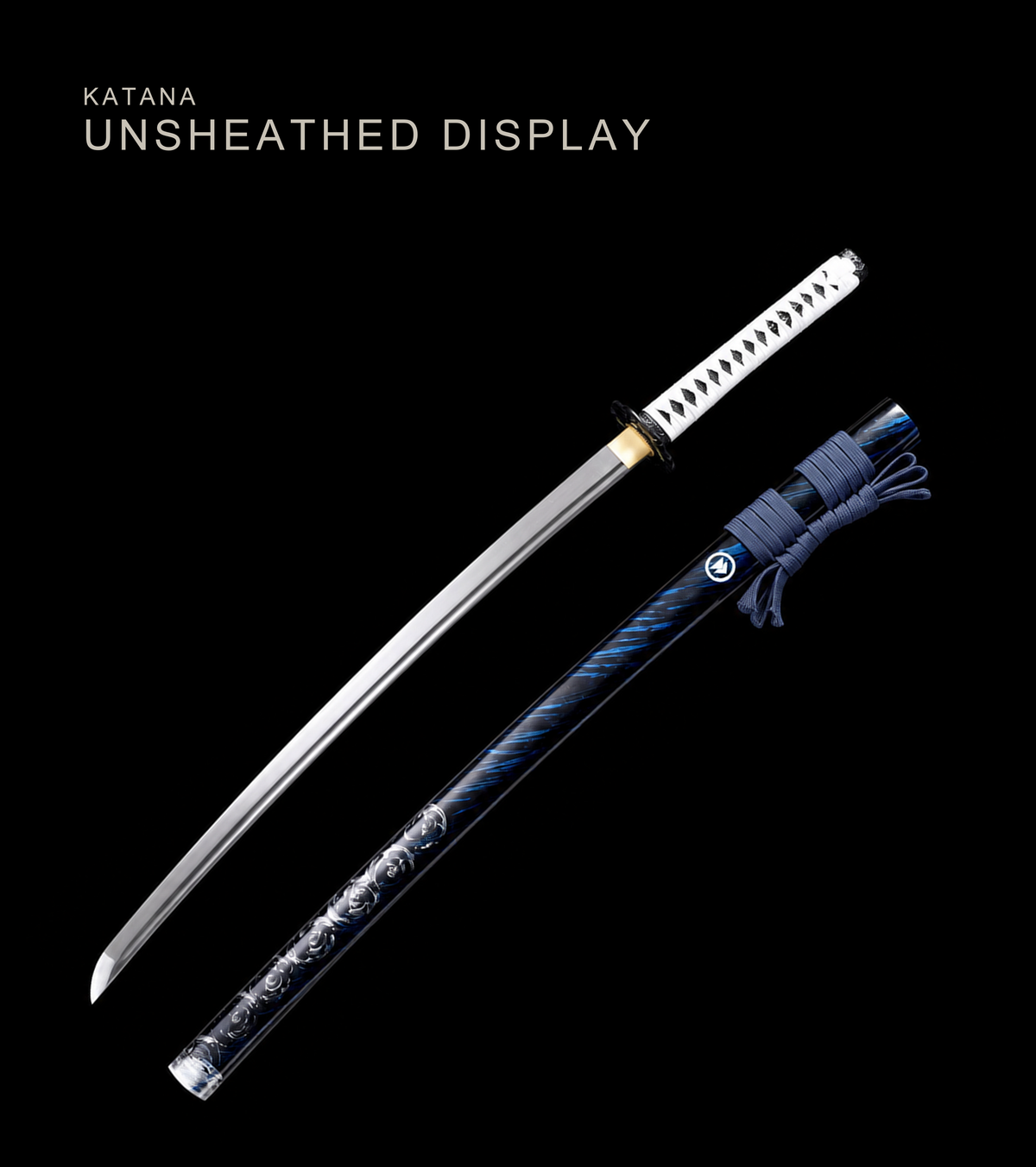 Lightning-Tsuba Anime Katana & Wakizashi — White Ito, Blue Sageo · Unsharpened