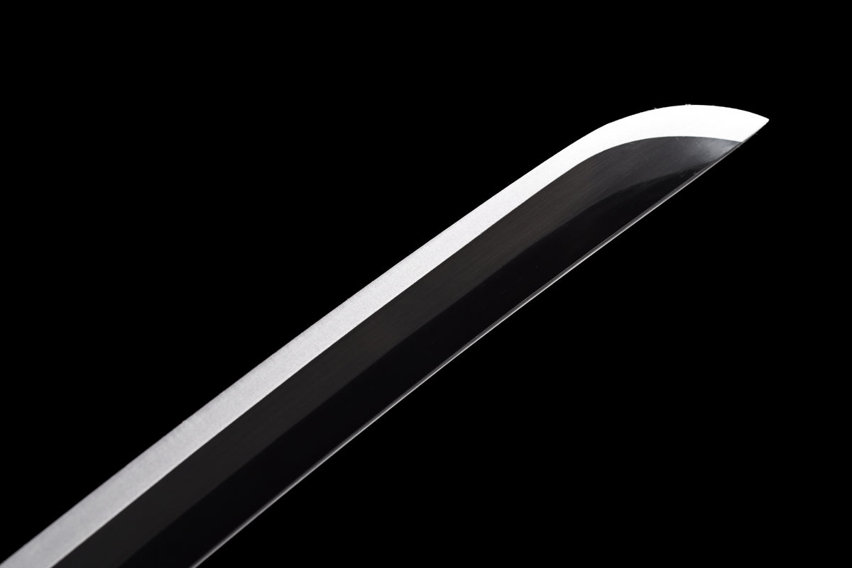 Black-Blade Anime Katana — White Ito, White Lacquered Saya — studio photograph 5