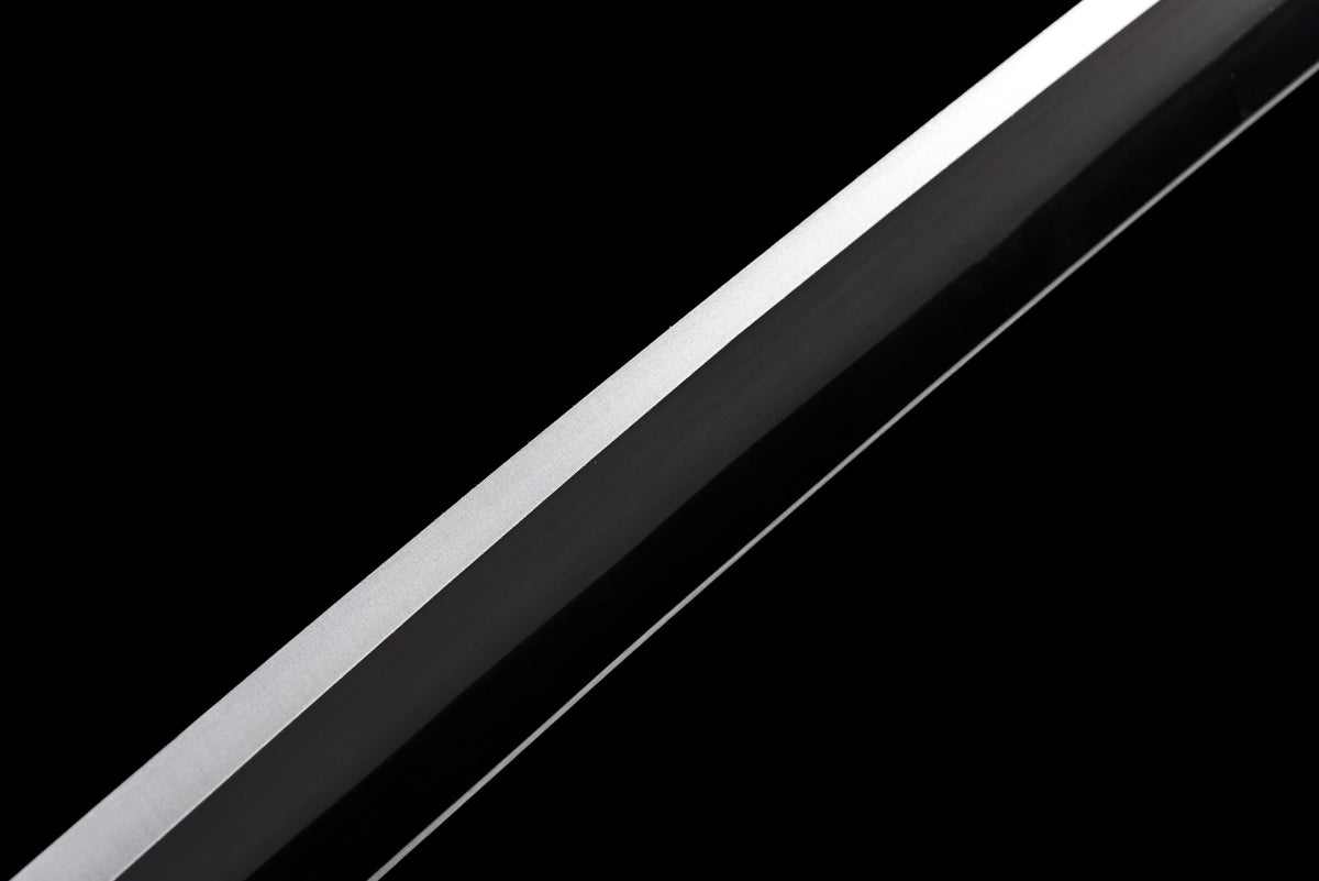 Black-Blade Anime Katana — White Ito, White Lacquered Saya — studio photograph 6
