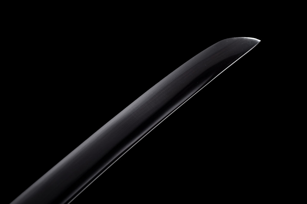 All-Black Anime Katana — Black & Red Ito, Chain Accent — studio photograph 7