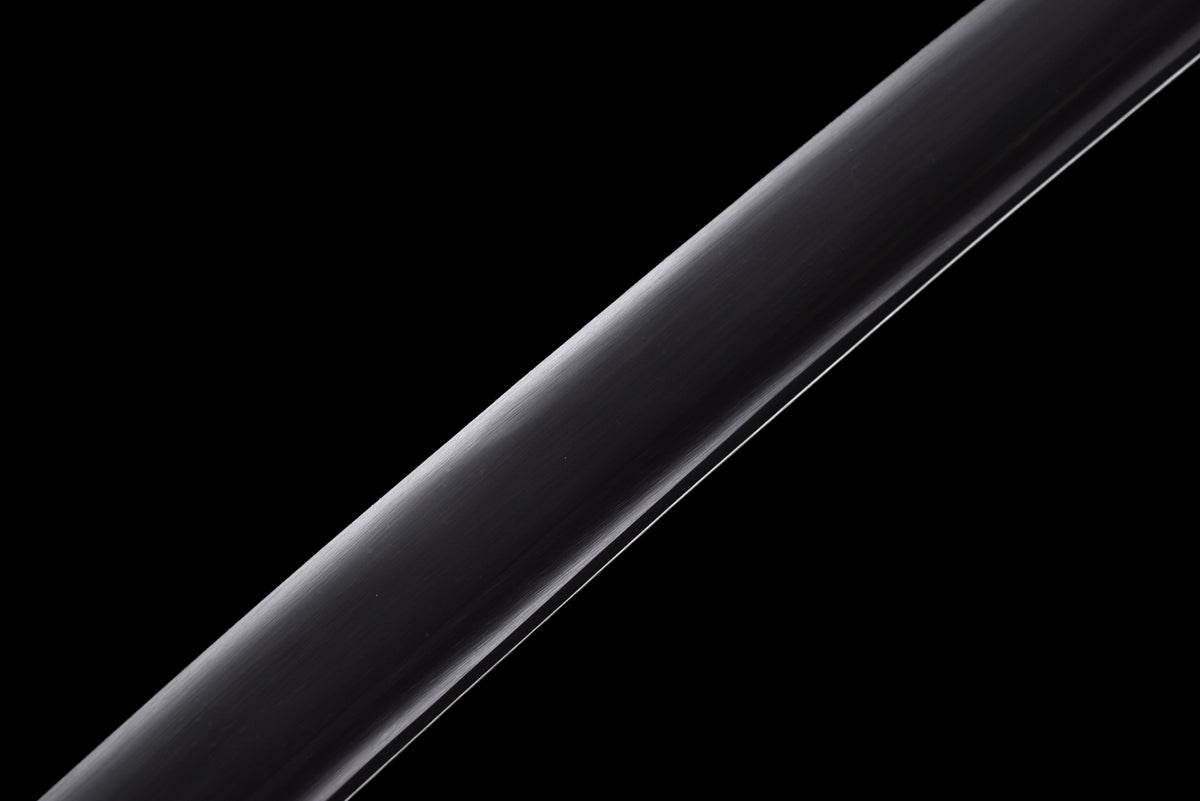 All-Black Anime Katana — Black & Red Ito, Chain Accent — studio photograph 8