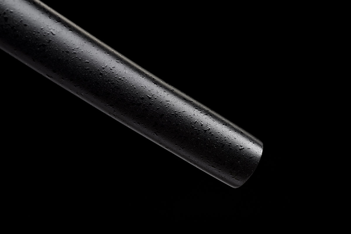 All-Black Anime Katana — Black & Red Ito, Chain Accent — studio photograph 16