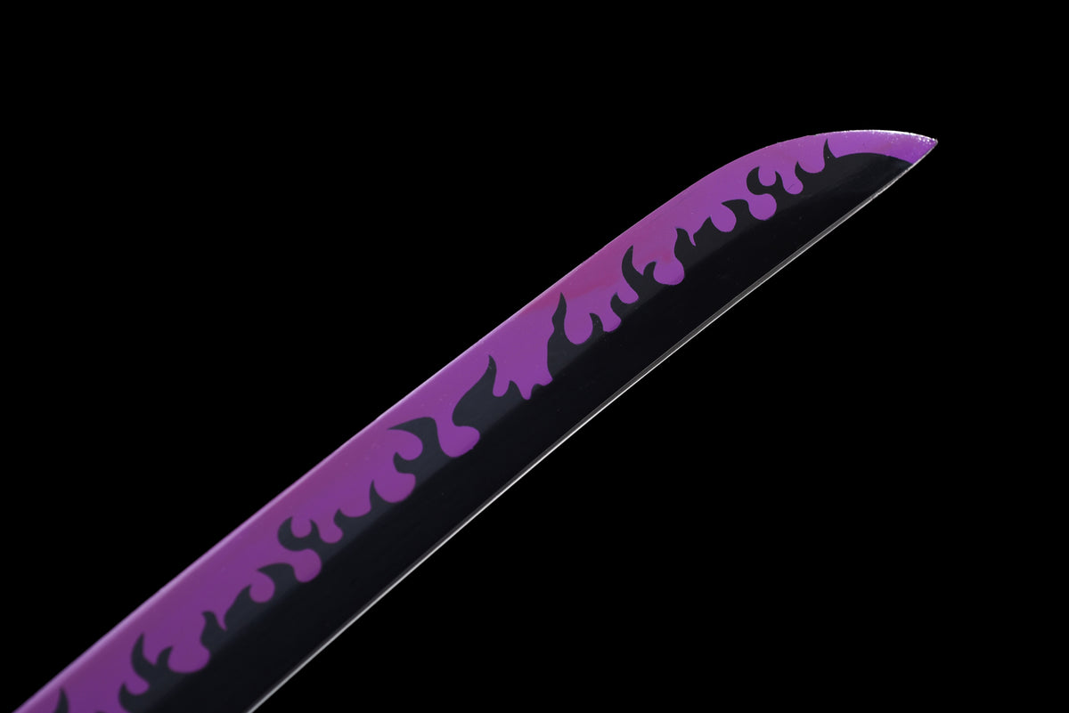 Purple-Flame Anime Katana — Purple Ito, Gold-Trim Saya — studio photograph 5