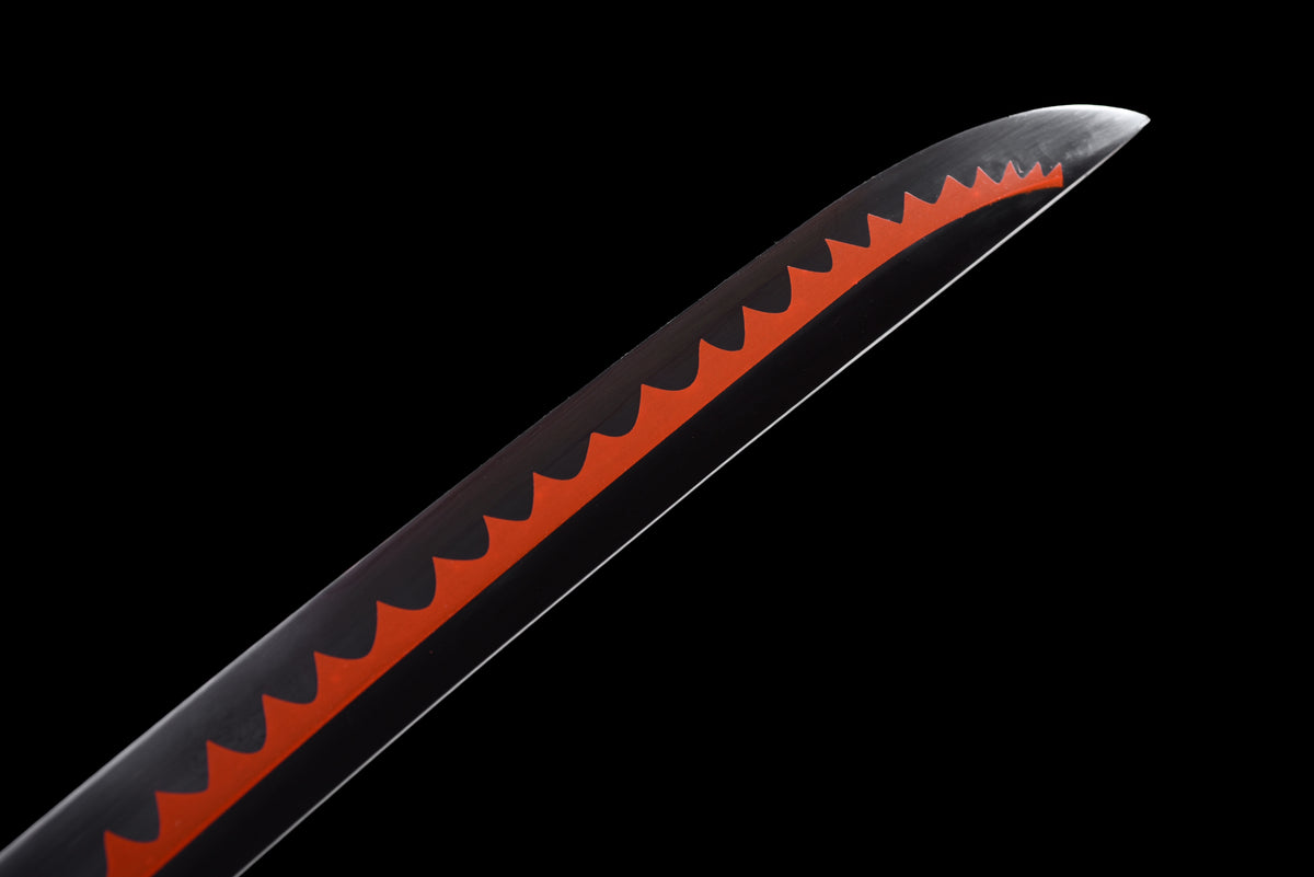 Orange-Blade Anime Katana — Pink-Blossom Saya, Plum Tsuba — studio photograph 5