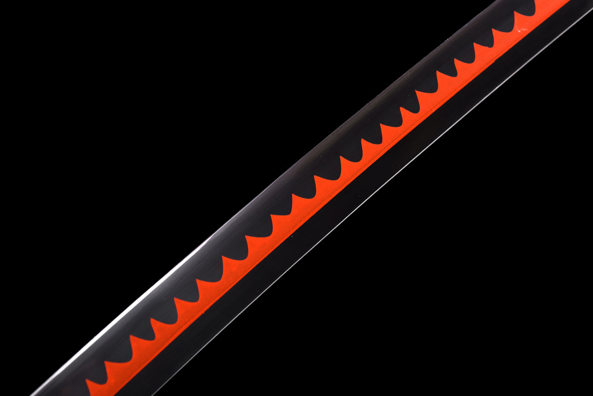 Orange-Blade Anime Katana — Pink-Blossom Saya, Plum Tsuba — studio photograph 6