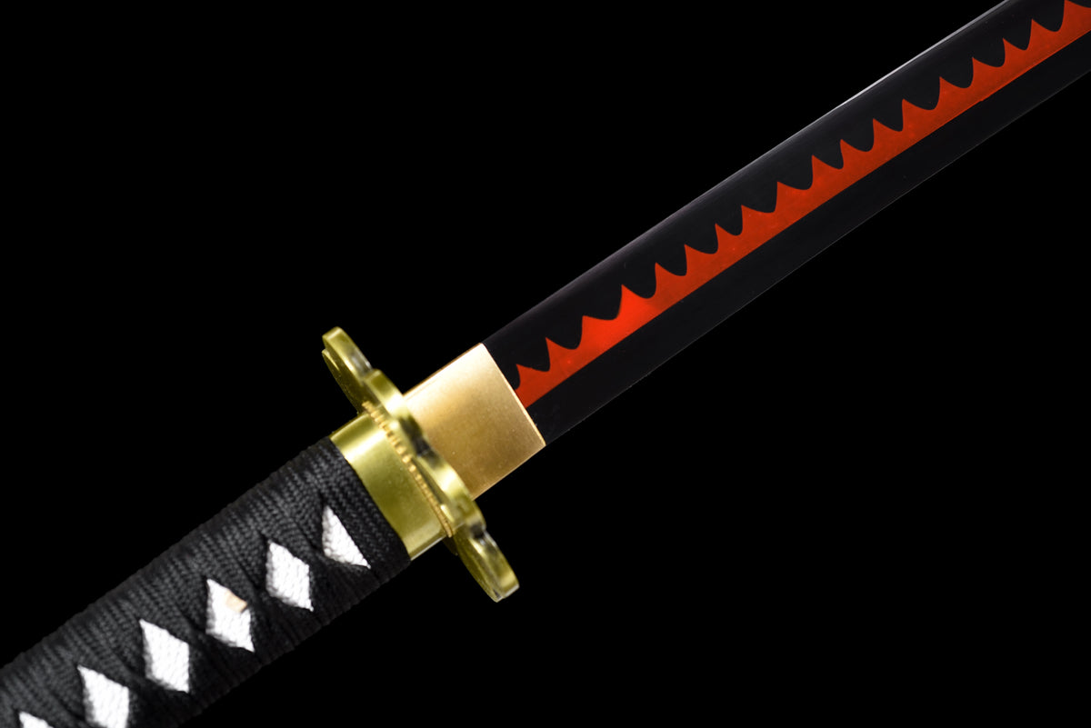 Orange-Blade Anime Katana — Pink-Blossom Saya, Plum Tsuba — studio photograph 7