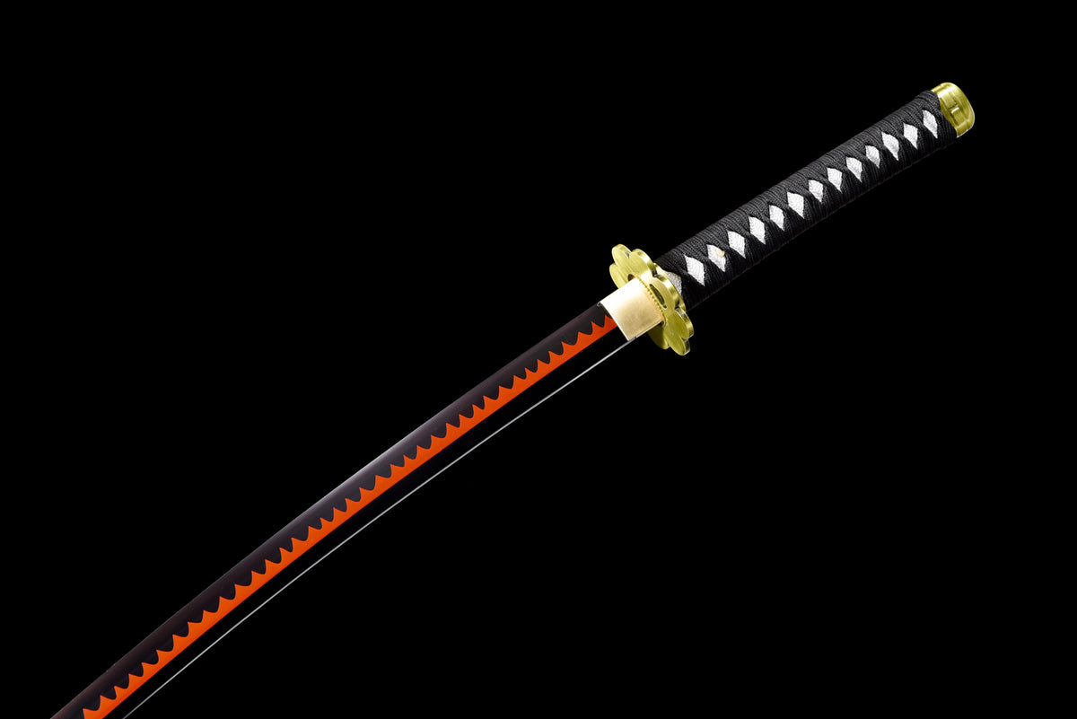 Orange-Blade Anime Katana — Pink-Blossom Saya, Plum Tsuba — studio photograph 8