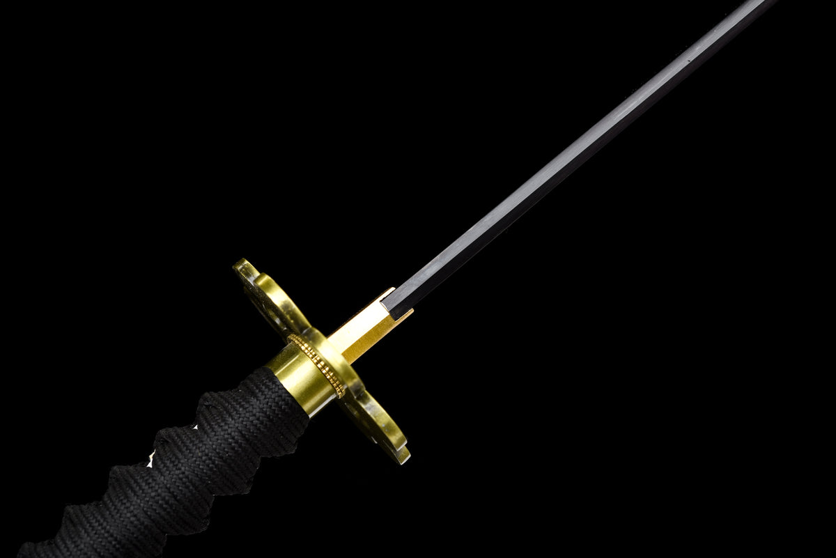 Orange-Blade Anime Katana — Pink-Blossom Saya, Plum Tsuba — studio photograph 12
