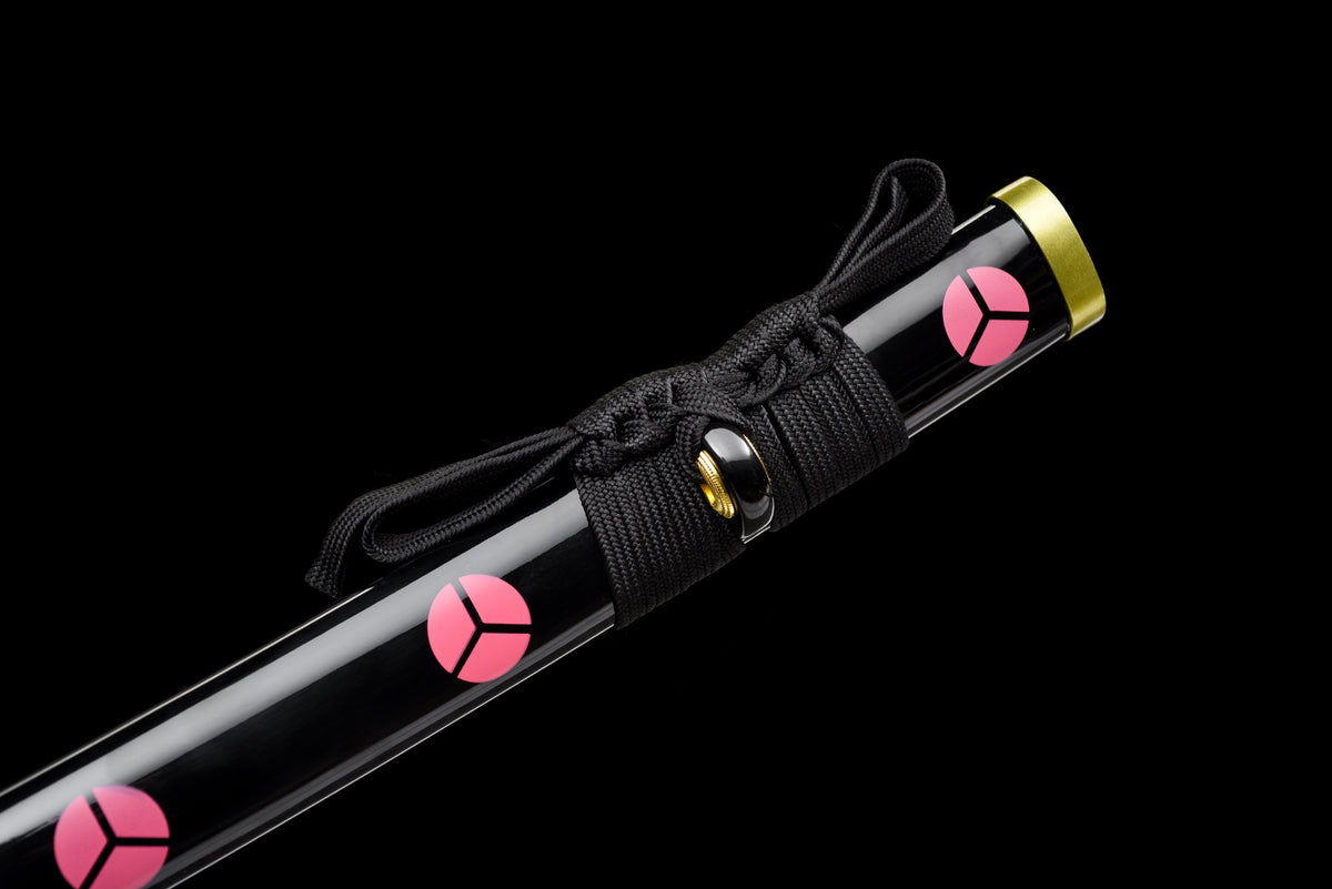 Orange-Blade Anime Katana — Pink-Blossom Saya, Plum Tsuba — studio photograph 13