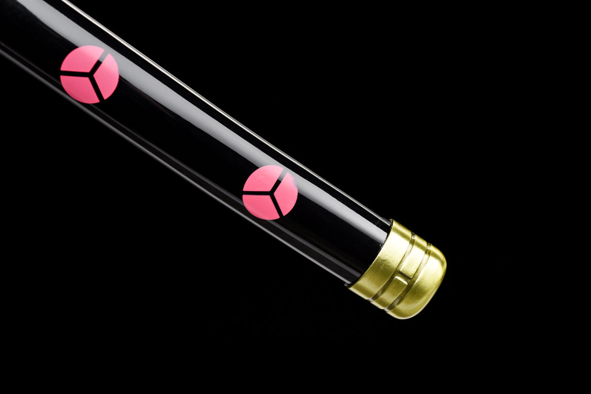 Orange-Blade Anime Katana — Pink-Blossom Saya, Plum Tsuba — studio photograph 14