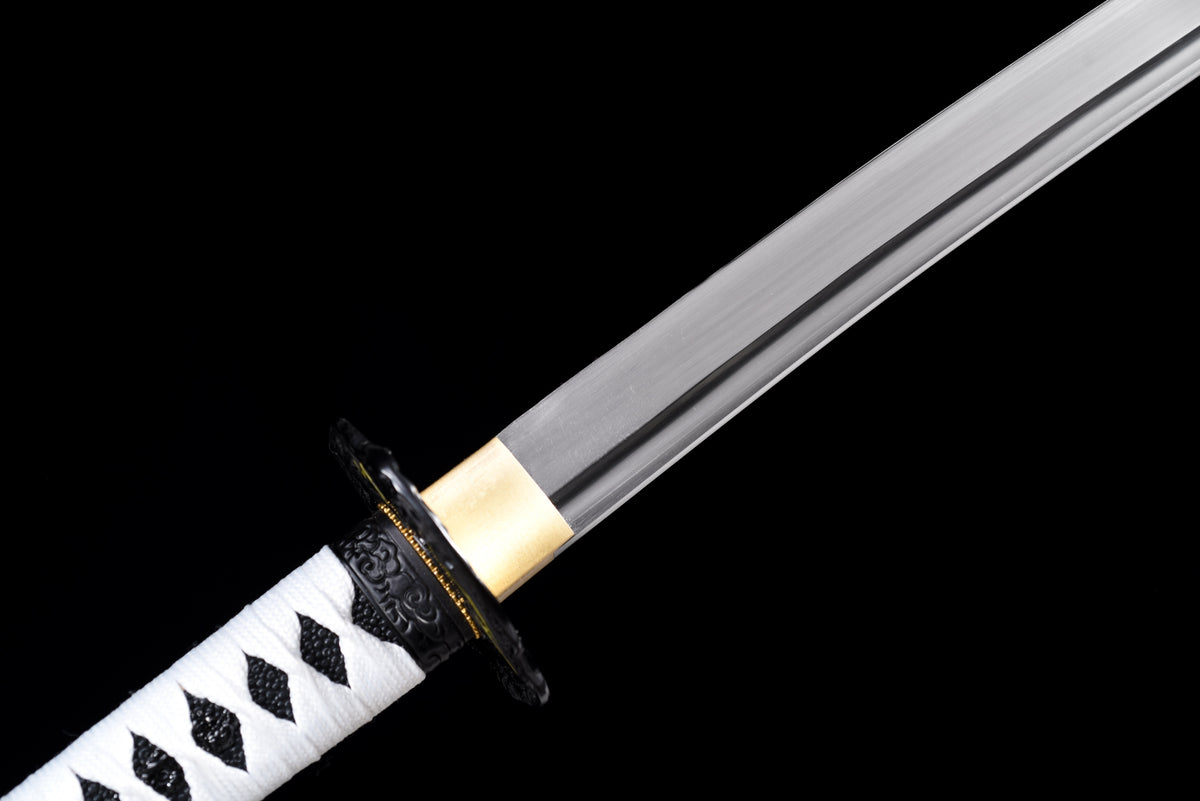 Lightning-Tsuba Anime Katana & Wakizashi — White Ito, Blue Sageo · Unsharpened — studio photograph 9