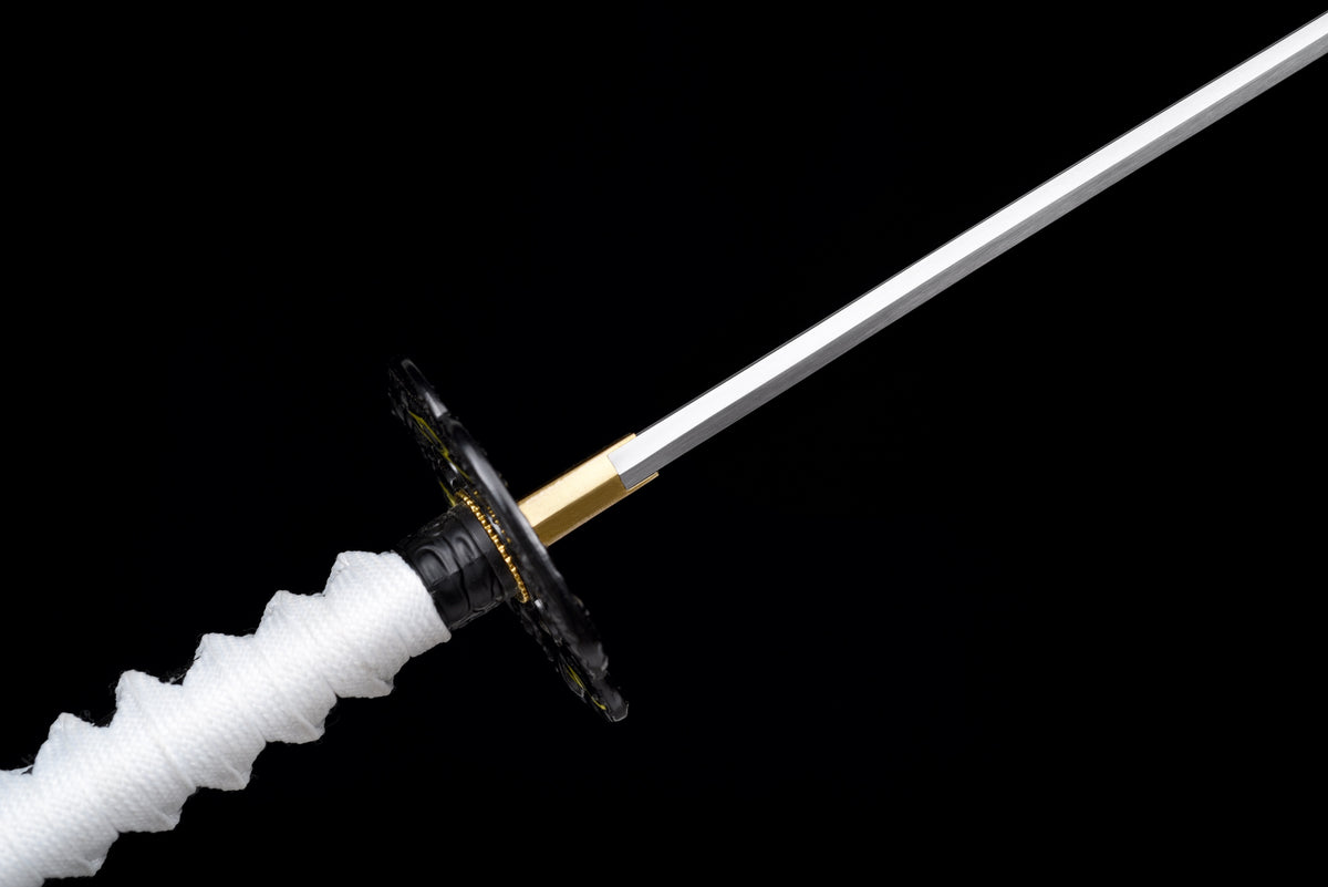 Lightning-Tsuba Anime Katana & Wakizashi — White Ito, Blue Sageo · Unsharpened — studio photograph 14
