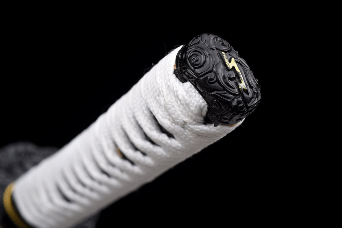 Lightning-Tsuba Anime Katana & Wakizashi — White Ito, Blue Sageo · Unsharpened — studio photograph 18