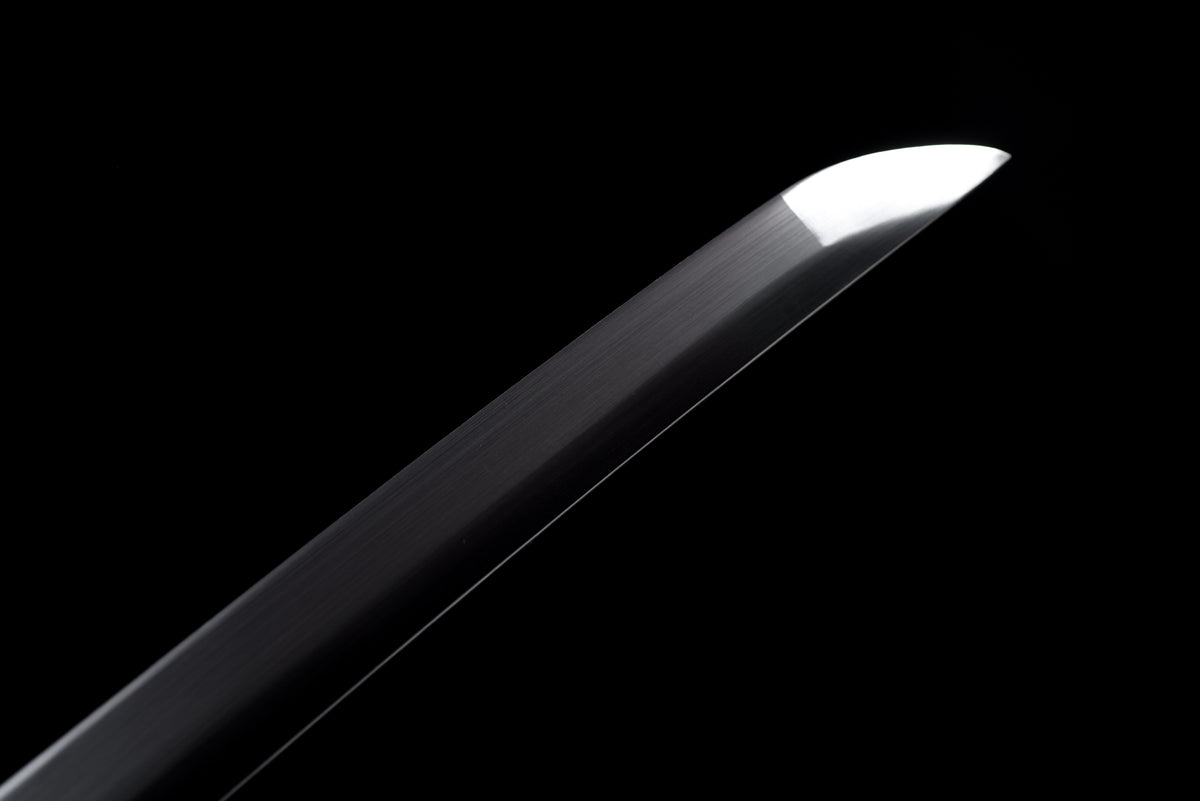 Blackened Anime Katana — Leather Saya with Carry Strap · Unsharpened — studio photograph 5
