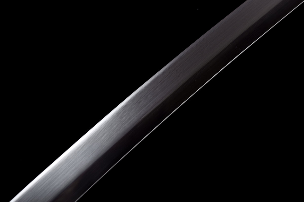 Blackened Anime Katana — Leather Saya with Carry Strap · Unsharpened — studio photograph 6
