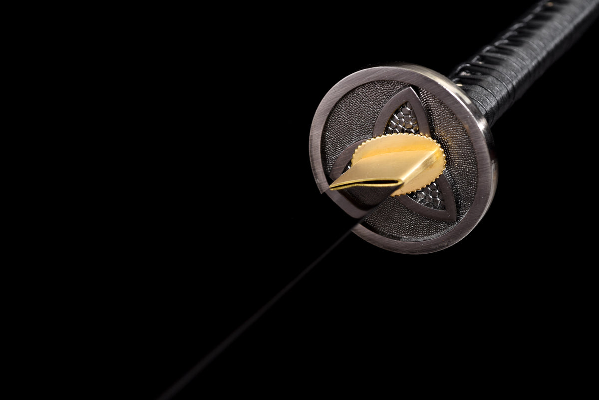 Blackened Anime Katana — Leather Saya with Carry Strap · Unsharpened — studio photograph 9