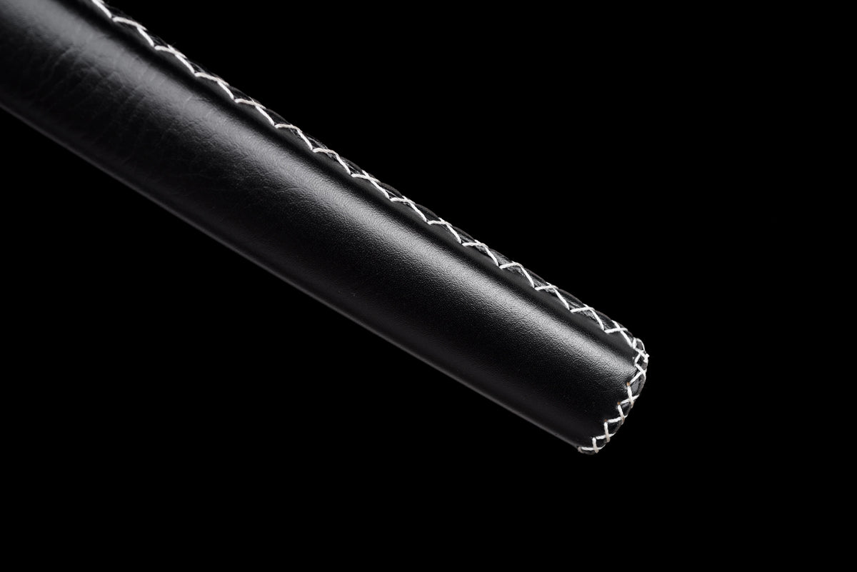 Blackened Anime Katana — Leather Saya with Carry Strap · Unsharpened — studio photograph 14