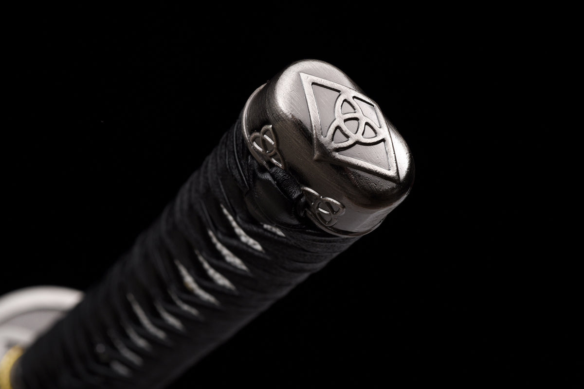 Blackened Anime Katana — Leather Saya with Carry Strap · Unsharpened — studio photograph 16