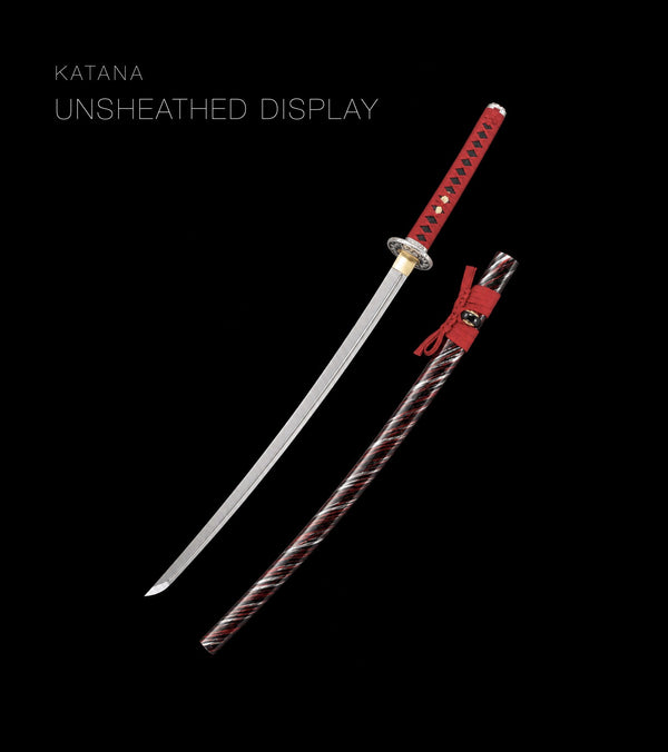 Unsheathed katana, blade and saya — Red & Black katana