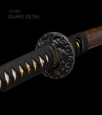 Unsharpened Blackened Collector Katana — Amber Carved Dragon Saya — gallery image 4