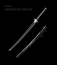 Unsharpened Blackened Collector Katana — Black & Gold Inlaid Saya — gallery image 1