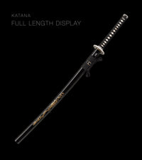 Unsharpened Blackened Collector Katana — Black & Gold Inlaid Saya — gallery image 2