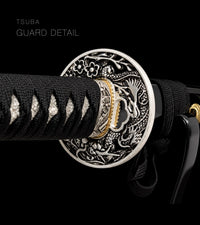 Unsharpened Blackened Collector Katana — Black & Gold Inlaid Saya — gallery image 4