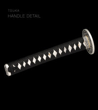 Unsharpened Blackened Collector Katana — Black & Gold Inlaid Saya — gallery image 5