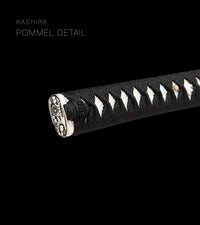 Unsharpened Blackened Collector Katana — Black & Gold Inlaid Saya — gallery image 6