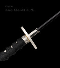 Unsharpened Blackened Collector Katana — Black & Gold Inlaid Saya — gallery image 7