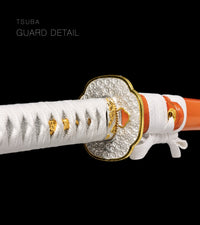 Unsharpened Collector Katana — White Ito, Orange Lacquered Saya — gallery image 8