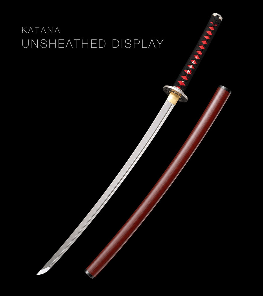 Unsheathed katana, blade and saya — Black & Red katana