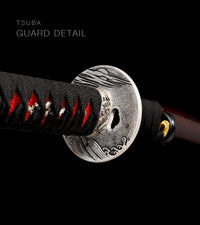 Unsharpened Collector Katana — Black Ito, Red Wood-Grain Saya — gallery image 4