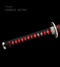 Unsharpened Collector Katana — Black Ito, Red Wood-Grain Saya — gallery image 5
