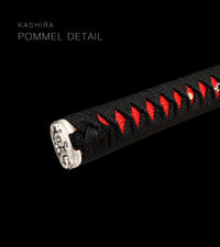 Unsharpened Collector Katana — Black Ito, Red Wood-Grain Saya — gallery image 6