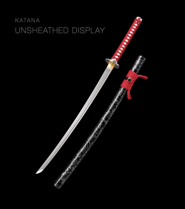 Unsheathed katana, blade and saya — Red & White katana