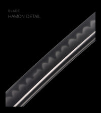 Unsharpened T10 Clay-Tempered Collector Katana — Grey Ito, Russet Carved Saya — gallery image 8