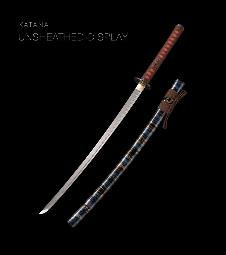 Unsheathed katana, blade and saya — Brown & Blue katana