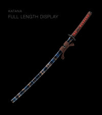 Unsharpened Collector Katana — Brown Ito, Blue Gold-Streak Saya — gallery image 2
