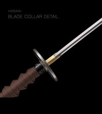 Unsharpened Collector Katana — Brown Ito, Blue Gold-Streak Saya — gallery image 7