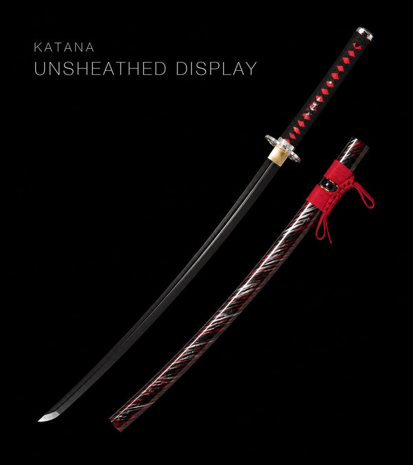 Unsheathed katana, blade and saya — Black & Red katana