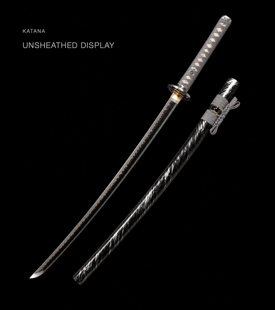 Unsheathed katana, blade and saya — Grey & Black katana