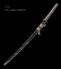 Unsharpened Blackened Collector Katana — Grey Ito, Black-White Spiral Saya — gallery image 2