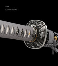 Unsharpened Blackened Collector Katana — Grey Ito, Black-White Spiral Saya — gallery image 4