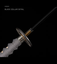 Unsharpened Blackened Collector Katana — Grey Ito, Black-White Spiral Saya — gallery image 7