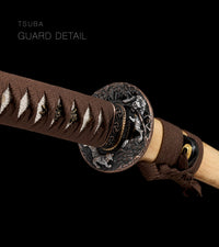 Unsharpened Blackened Collector Katana — Brown Ito, Cream Lacquered Saya — gallery image 6